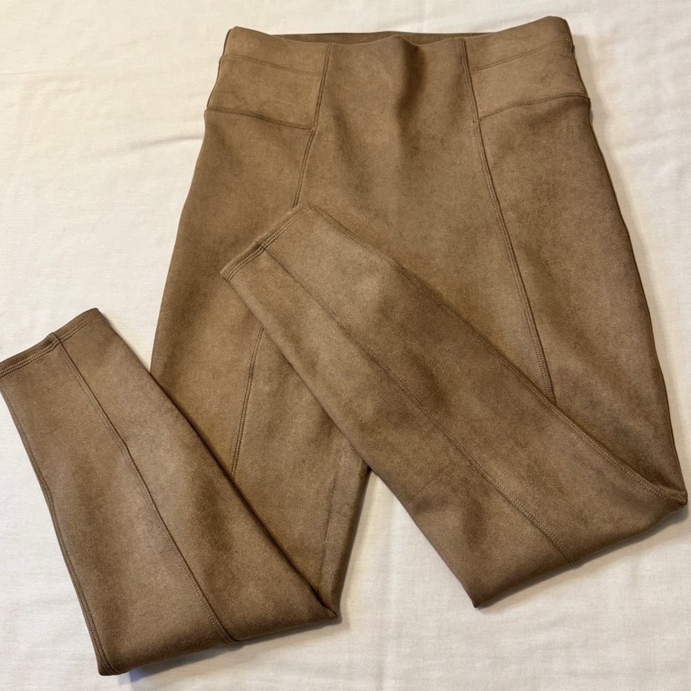 Spanx Large Faux Suede Leggings in Camel Brown ~ Slimming Stretch